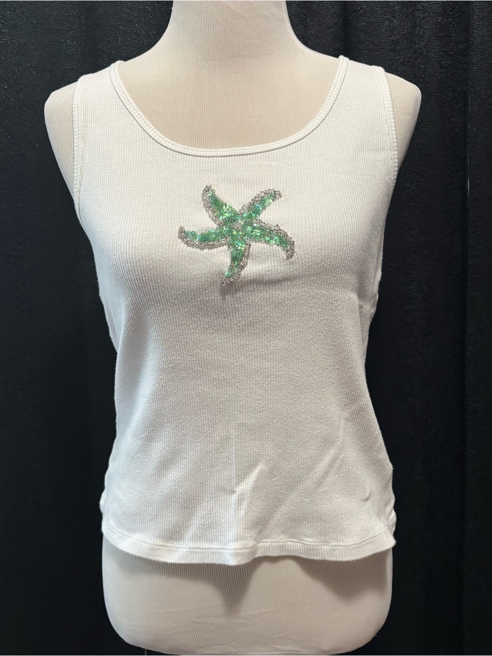 Vintage Y2K Latina Life Ribbed Sequin Starfish Tank Top White L